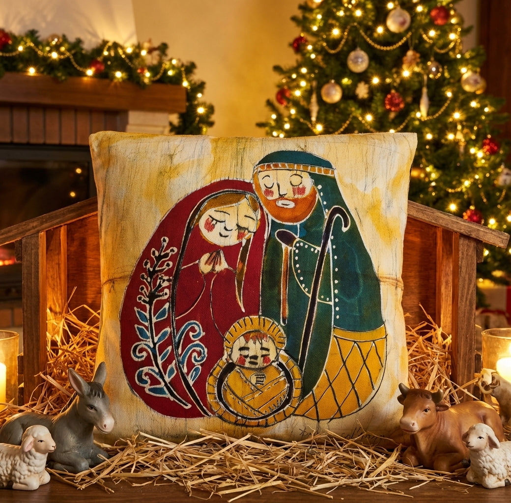Batik artisanal Crèche de Noël – Housse Coton fait main -