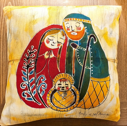 Batik artisanal Crèche de Noël – Housse Coton fait main -