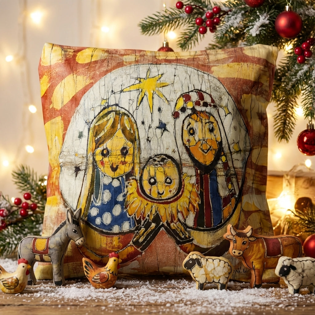 Batik artisanal Crèche de Noël – Housse Coton fait main