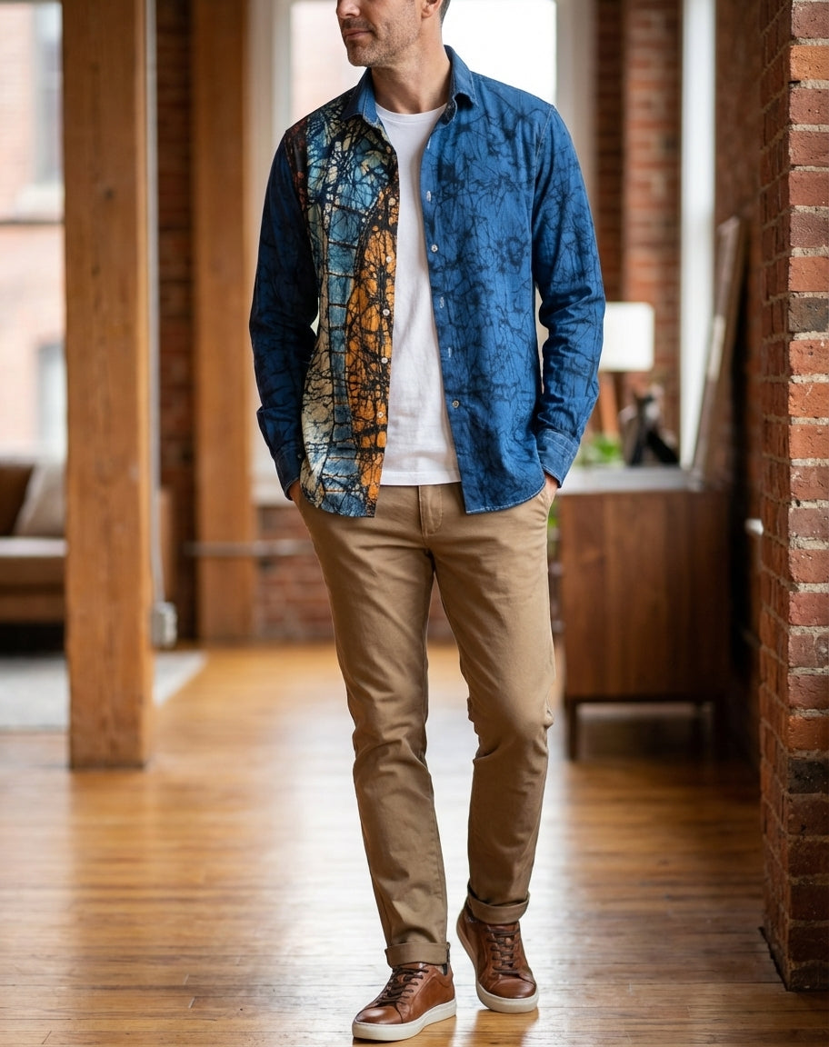 Chemise Batik Homme Artisanale Taille 44 | Création Unique Sol'Anna