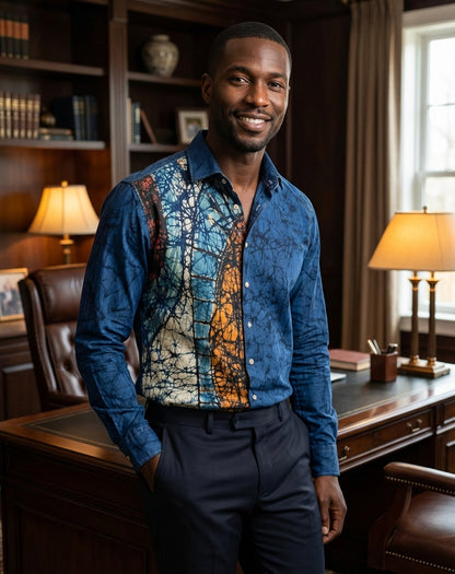 Chemise Batik Homme Artisanale Taille 44 | Création Unique Sol'Anna