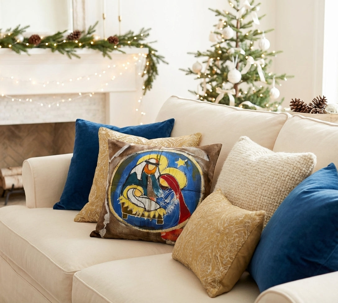 Batik artisanal Crèche de Noël – Housse Coton fait main - Décoration Unique Sol'Anna