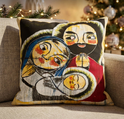 Batik artisanal Crèche de Noël – Housse Coton fait main - Décoration Unique Sol'Anna