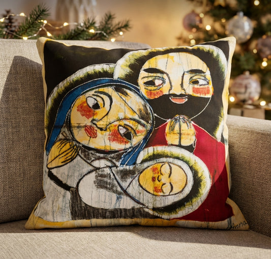 Batik artisanal Crèche de Noël – Housse Coton fait main - Décoration Unique Sol'Anna