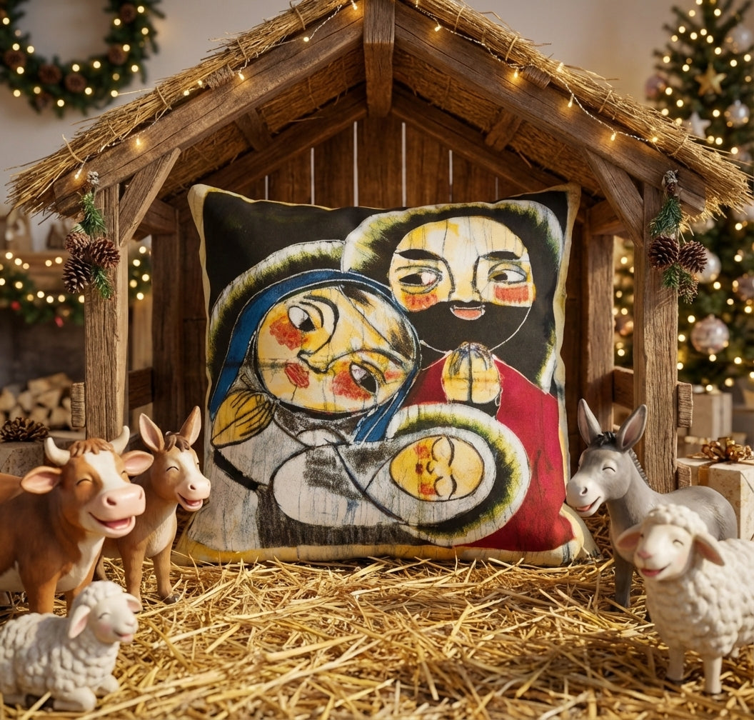 Batik artisanal Crèche de Noël – Housse Coton fait main - Décoration Unique Sol'Anna