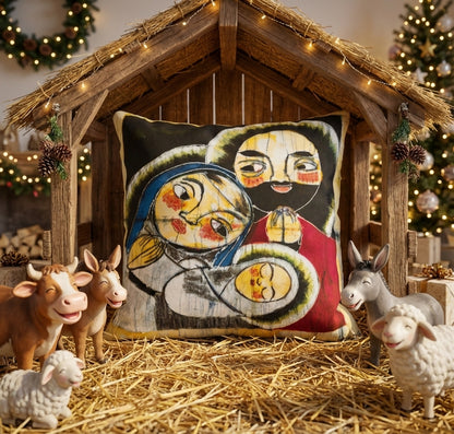 Batik artisanal Crèche de Noël – Housse Coton fait main - Décoration Unique Sol'Anna