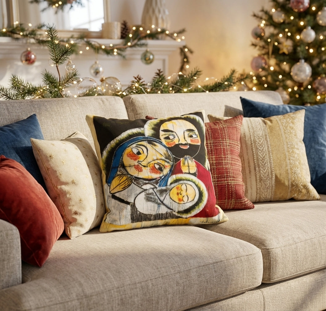 Batik artisanal Crèche de Noël – Housse Coton fait main - Décoration Unique Sol'Anna