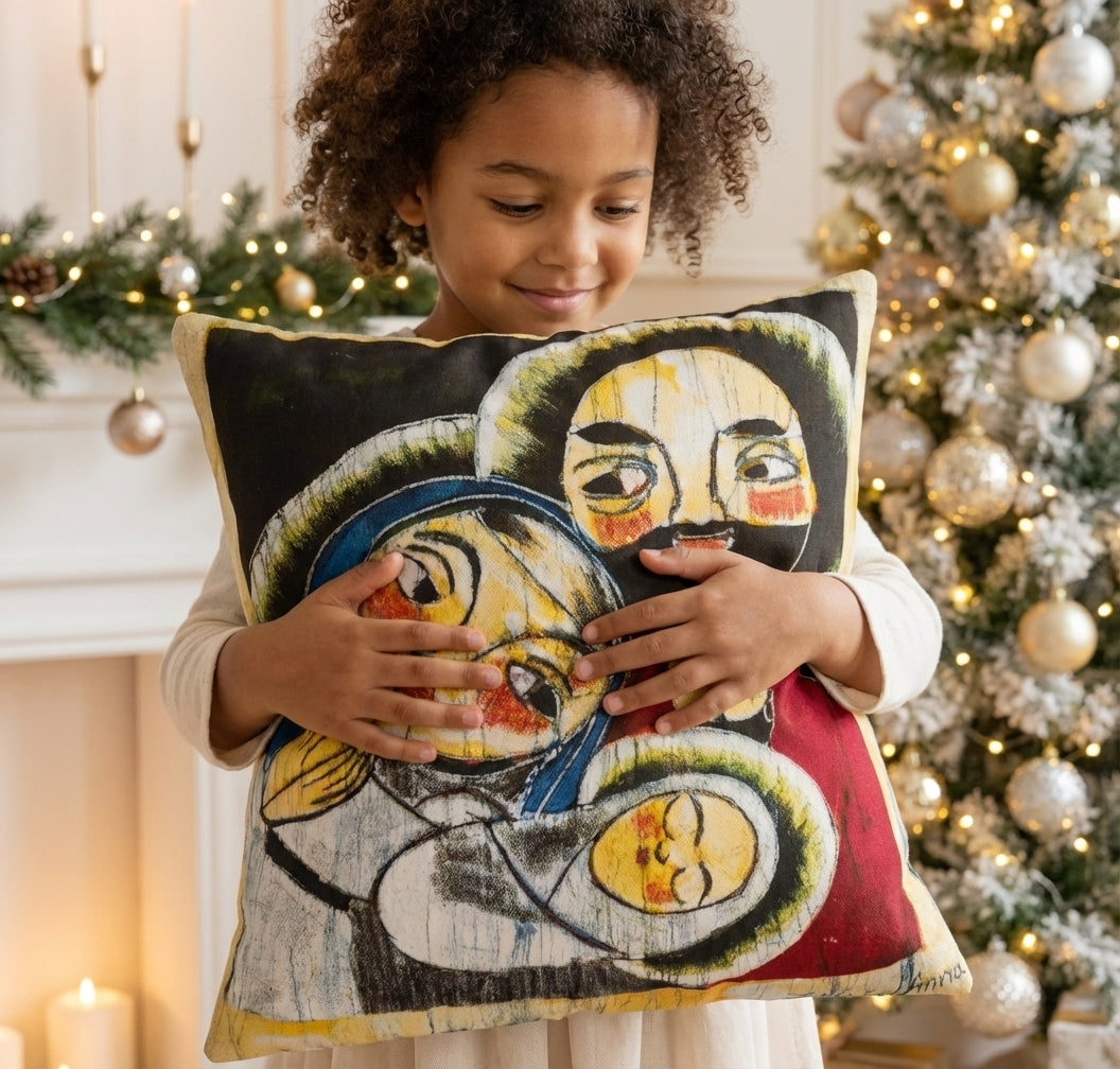 Batik artisanal Crèche de Noël – Housse Coton fait main - Décoration Unique Sol'Anna