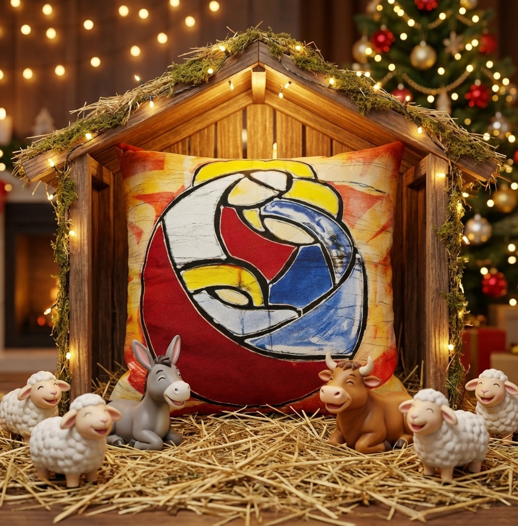 Batik artisanal Crèche de Noël – Housse Coton fait main - Décoration Unique Sol'Anna