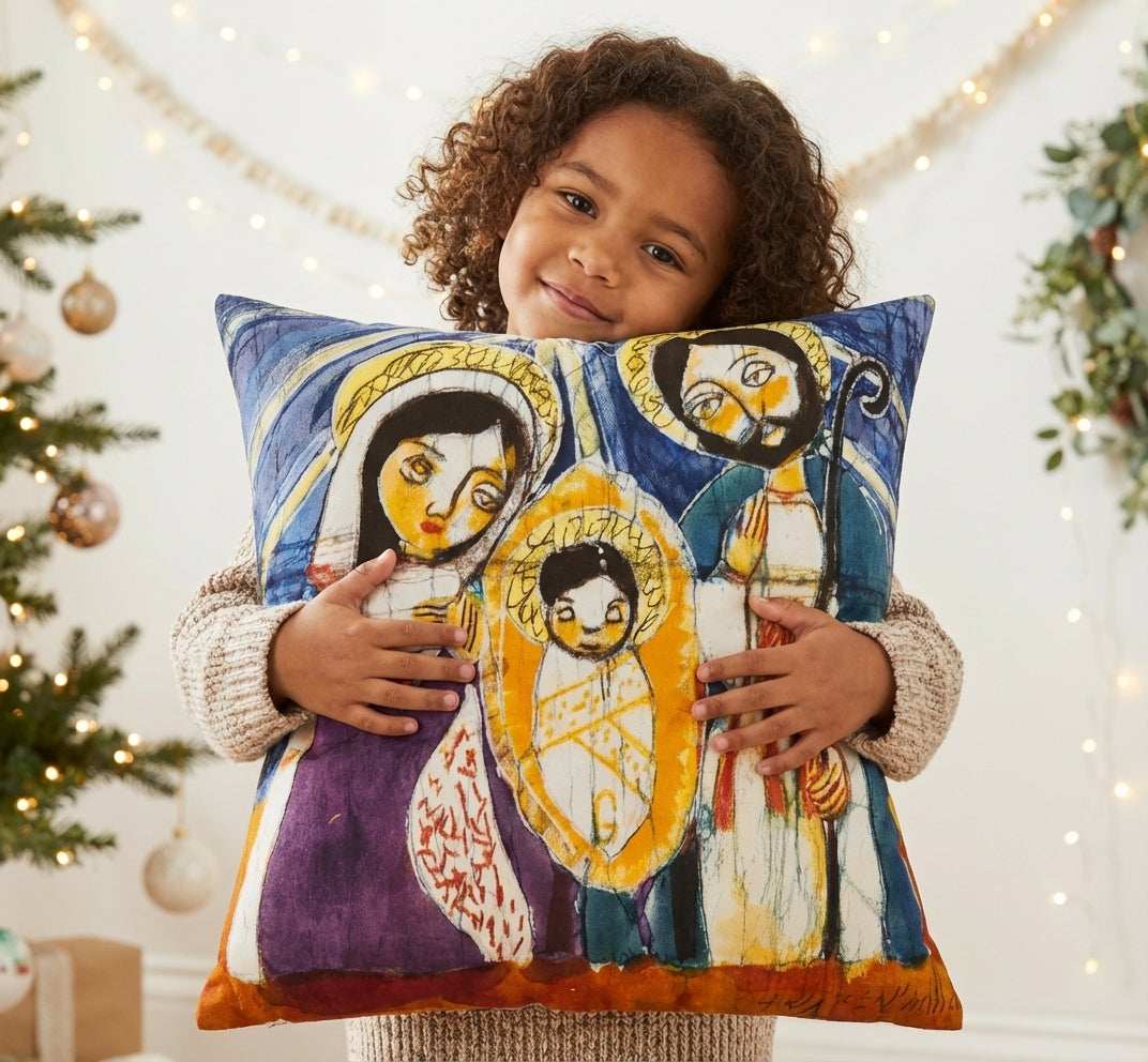 Batik artisanal Crèche de Noël – Housse Coton fait main - Décoration Unique Sol'Anna