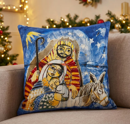 Batik artisanal Crèche de Noël – Housse Coton fait main - Décoration Unique Sol'Anna