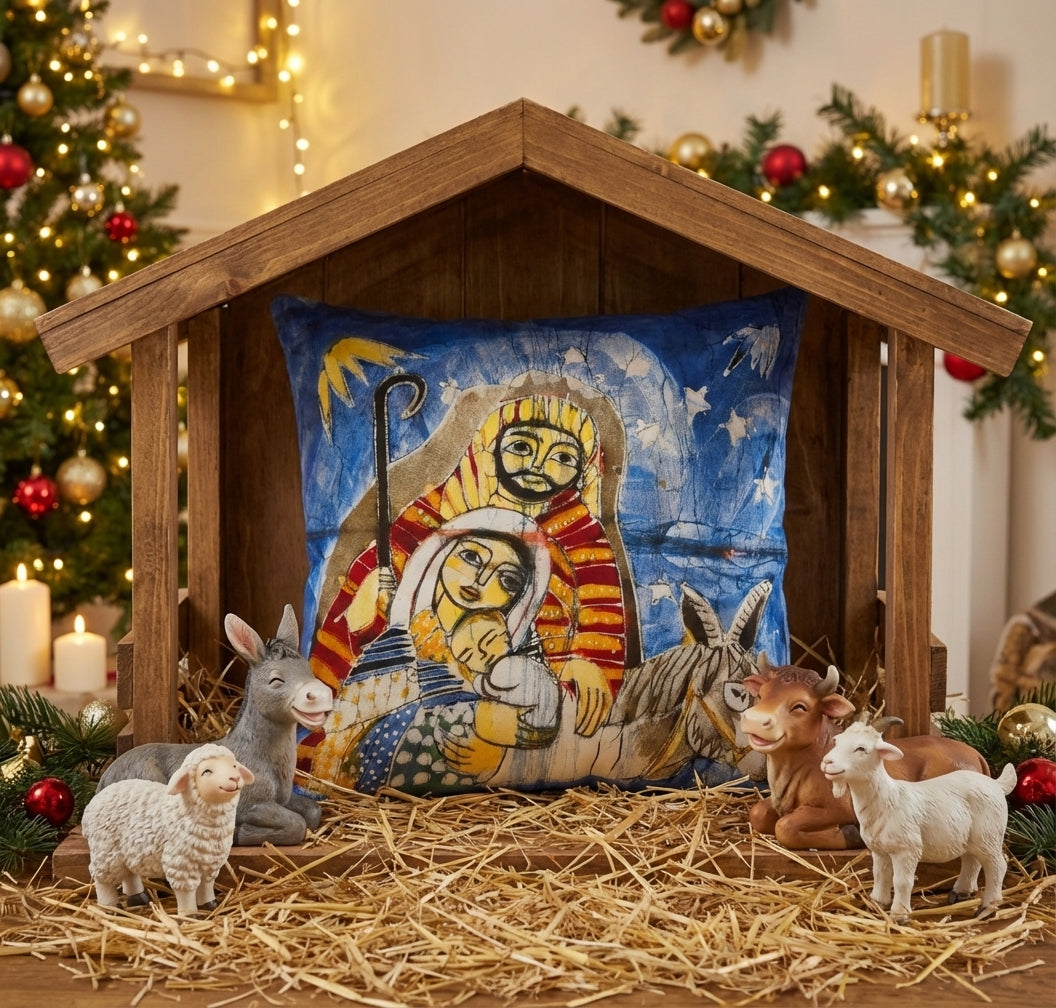 Batik artisanal Crèche de Noël – Housse Coton fait main - Décoration Unique Sol'Anna