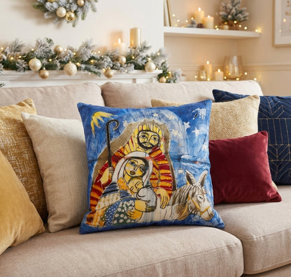 Batik artisanal Crèche de Noël – Housse Coton fait main - Décoration Unique Sol'Anna