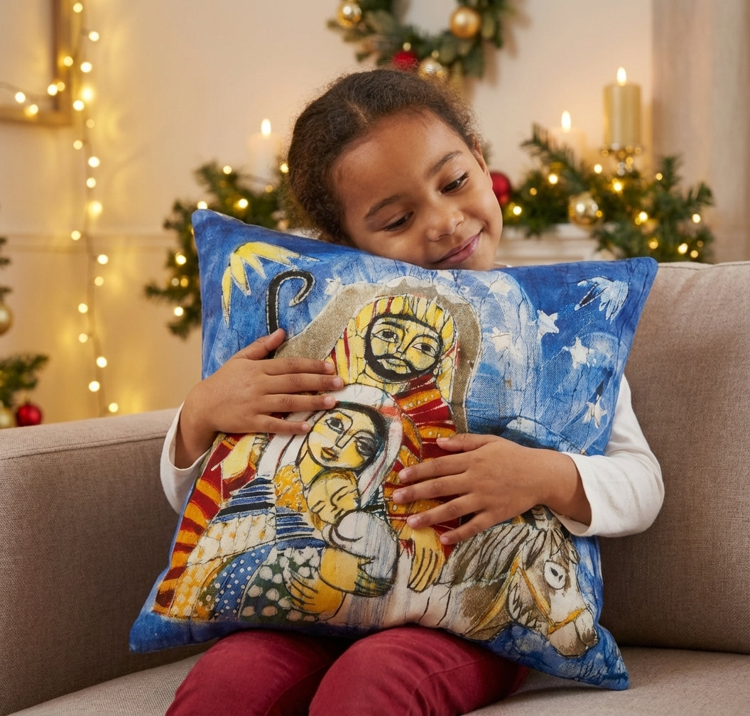 Batik artisanal Crèche de Noël – Housse Coton fait main - Décoration Unique Sol'Anna