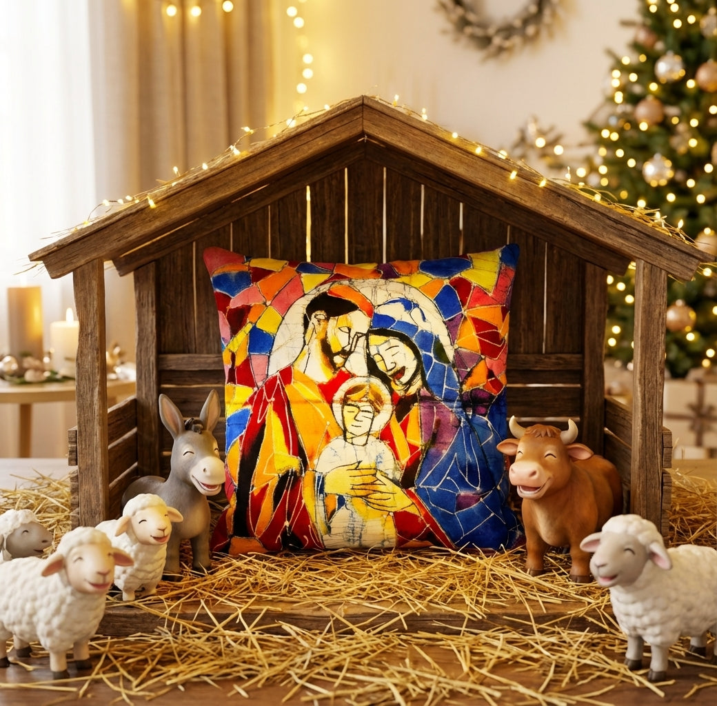 Batik artisanal Crèche de Noël – Housse Coton fait main - Décoration Unique Sol'Anna