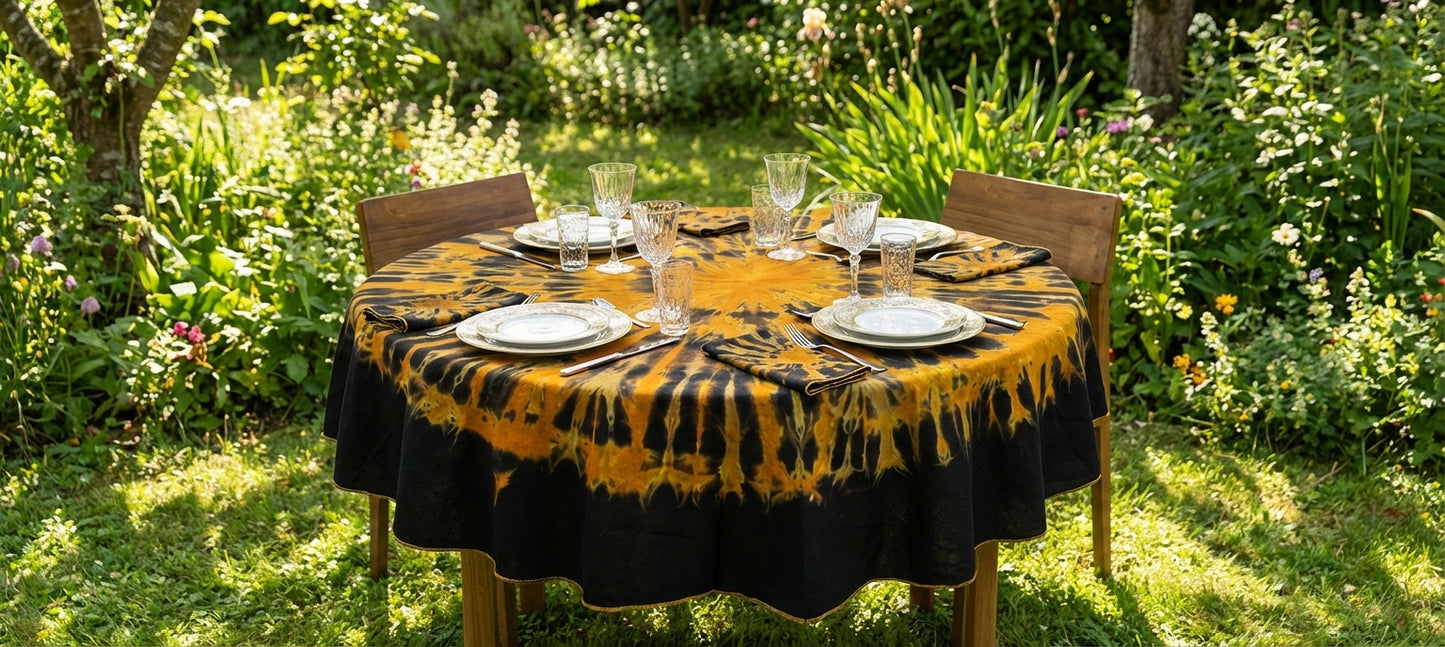Parrure de table koko donda en coton : Nappe ronde + 4 serviettes