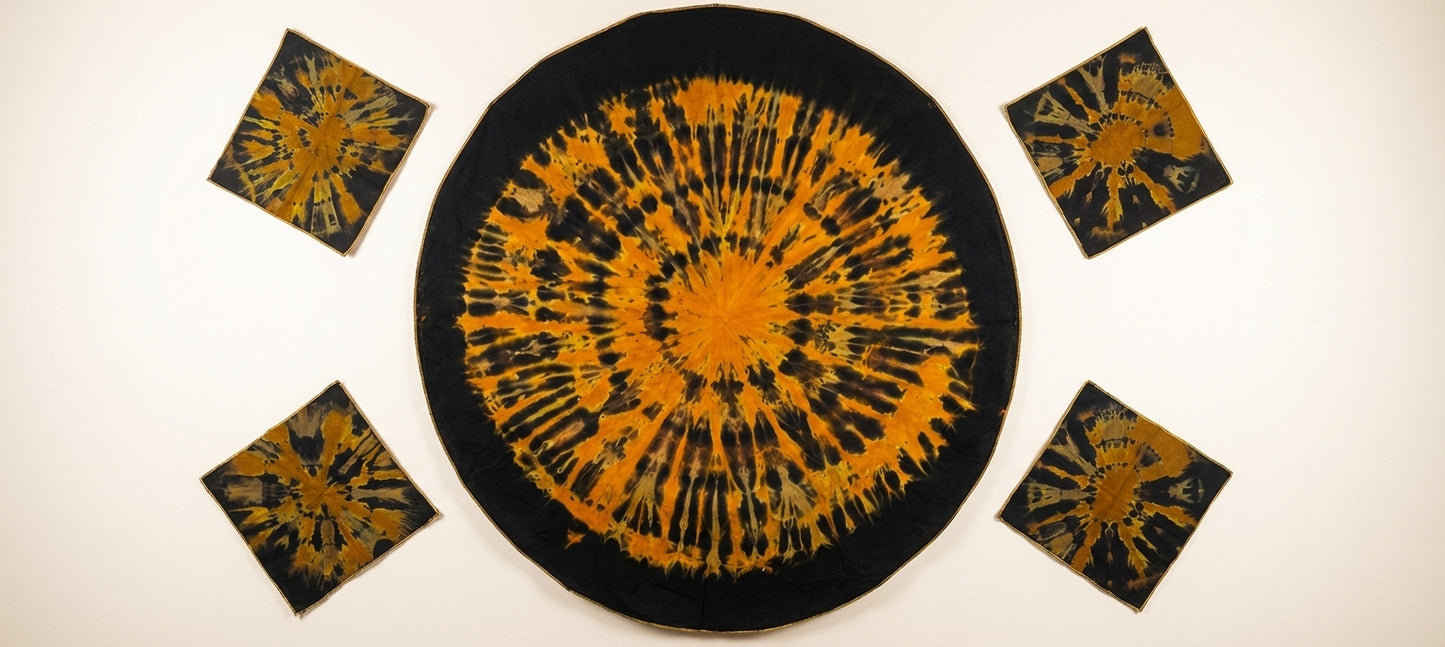 Parrure de table koko donda en coton : Nappe ronde + 4 serviettes