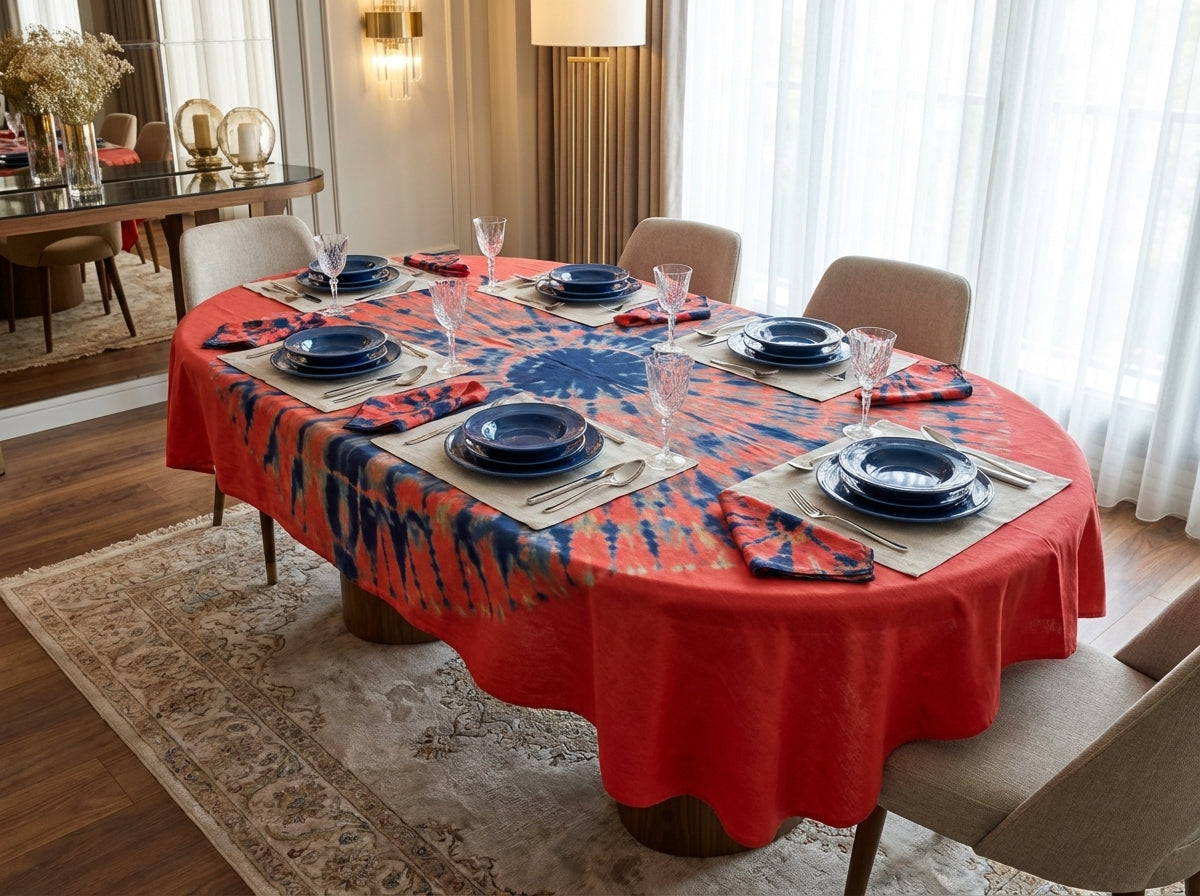 Nappe ovale Koko Donda Fait Main + 6 Serviettes - Textile Africain Artisanal