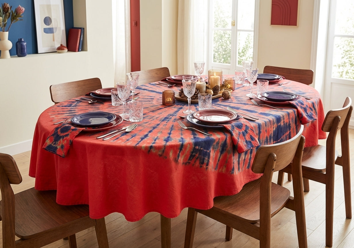 Nappe ovale Koko Donda Fait Main + 6 Serviettes - Textile Africain Artisanal