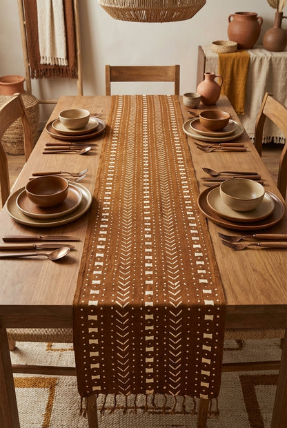 Écharpe bogolan multifonction – 200 × 37 cm - marron et blanc écru