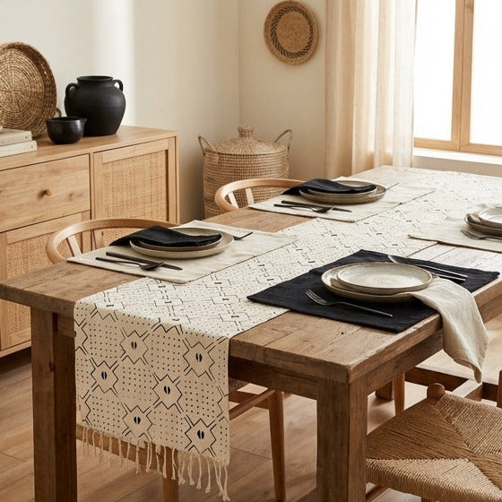 Écharpe bogolan artisanal multifonction – 200 × 37 cm - blanc et noir