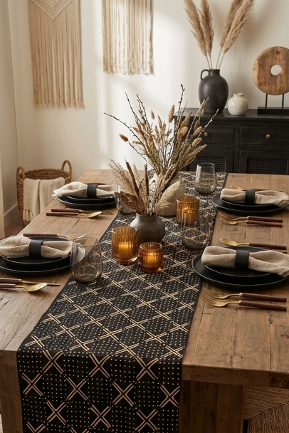 Écharpe bogolan artisanal multifonction – 200 × 37 cm -  noir et blanc