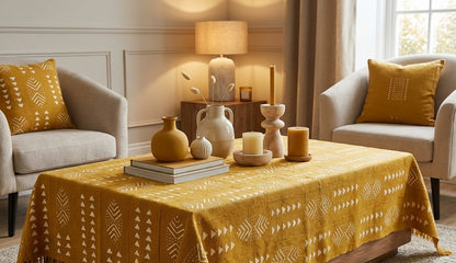 Etoffe bogolan du Mali couleur moutarde – Pièce d’exception, art vivant