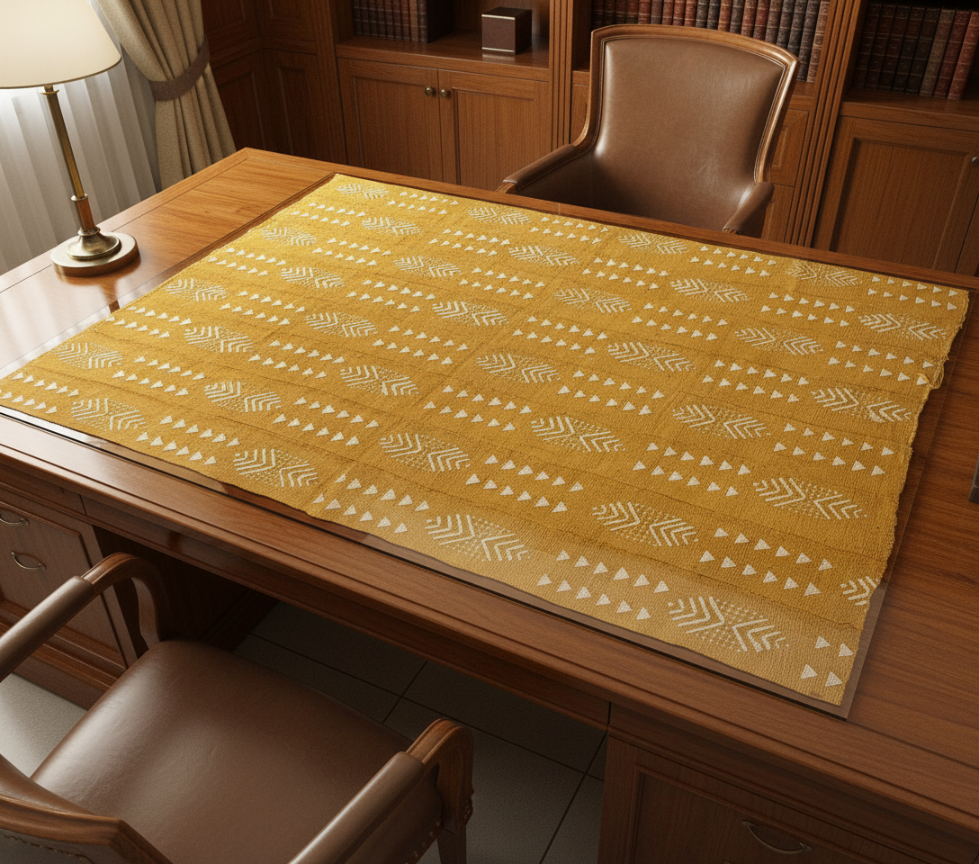 Etoffe bogolan du Mali couleur moutarde – Pièce d’exception, art vivant