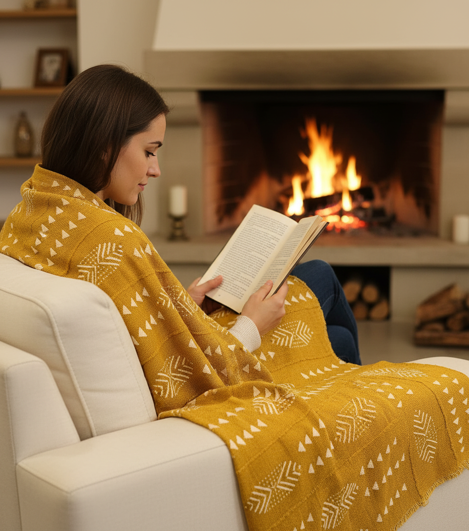 Etoffe bogolan du Mali couleur moutarde – Pièce d’exception, art vivant