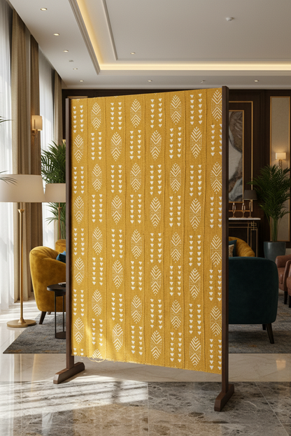 Etoffe bogolan du Mali couleur moutarde – Pièce d’exception, art vivant