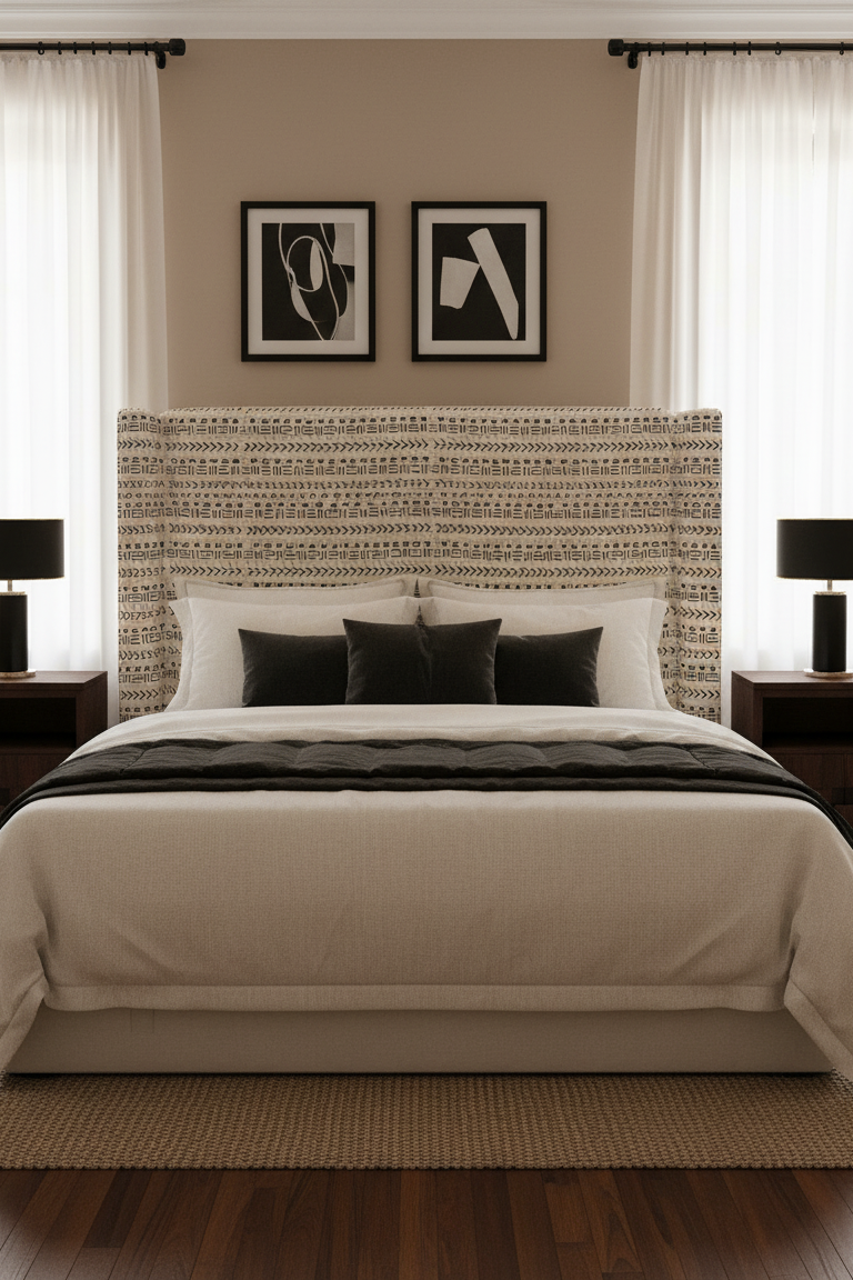 Etoffe bogolan du Mali couleur blanc et noir  – Pièce d’exception, art vivant