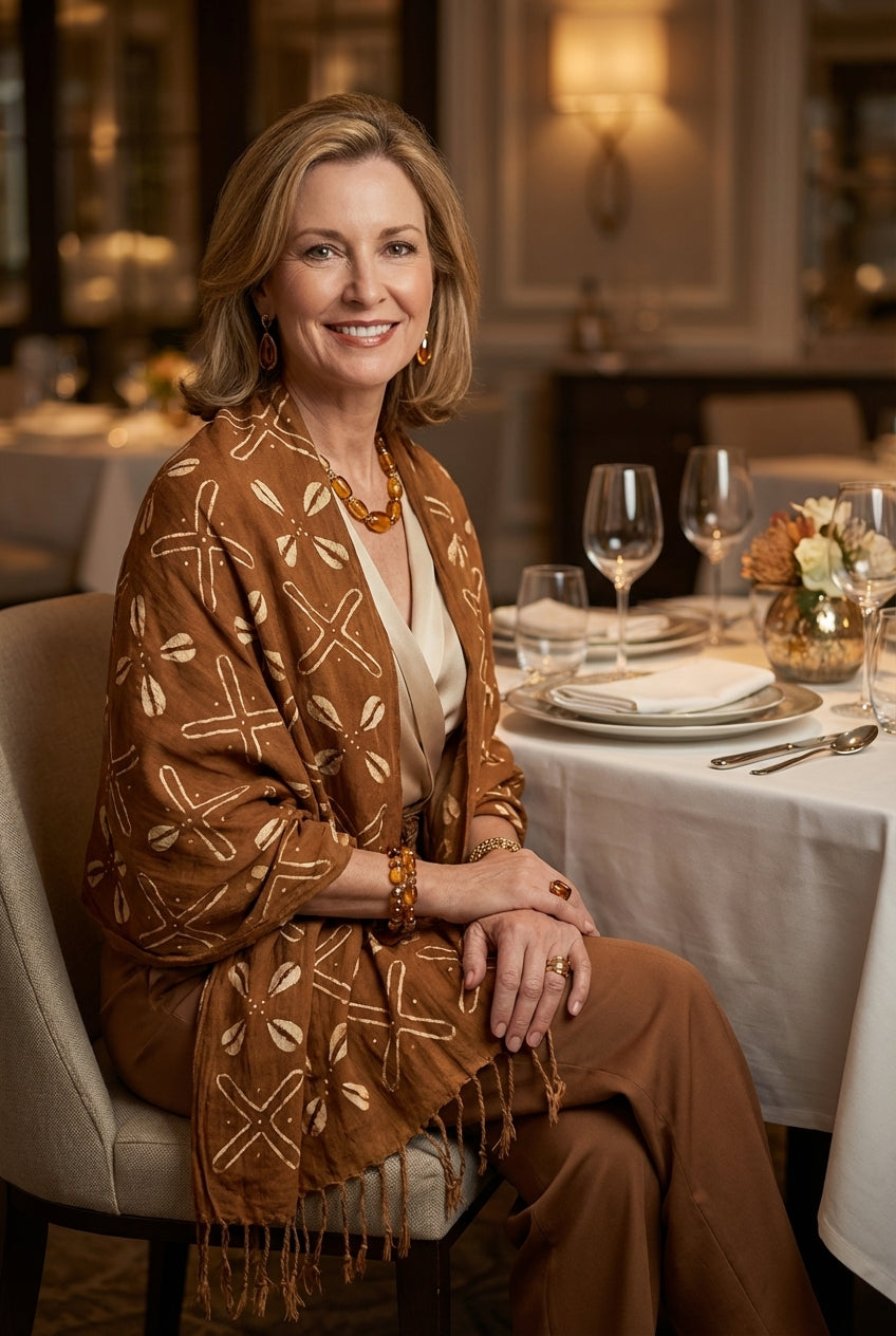 Écharpe bogolan artisanal multifonction – 200 × 37 cm -  marron blanc