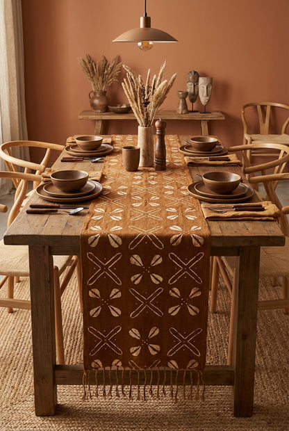 Écharpe bogolan artisanal multifonction – 200 × 37 cm -  marron blanc