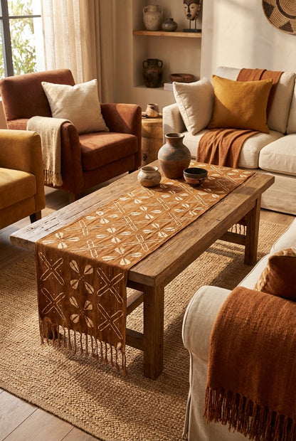 Écharpe bogolan artisanal multifonction – 200 × 37 cm -  marron blanc