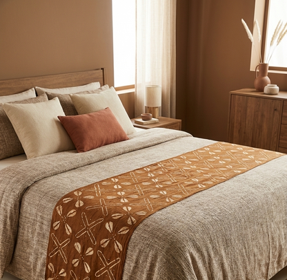 Écharpe bogolan artisanal multifonction – 200 × 37 cm -  marron blanc