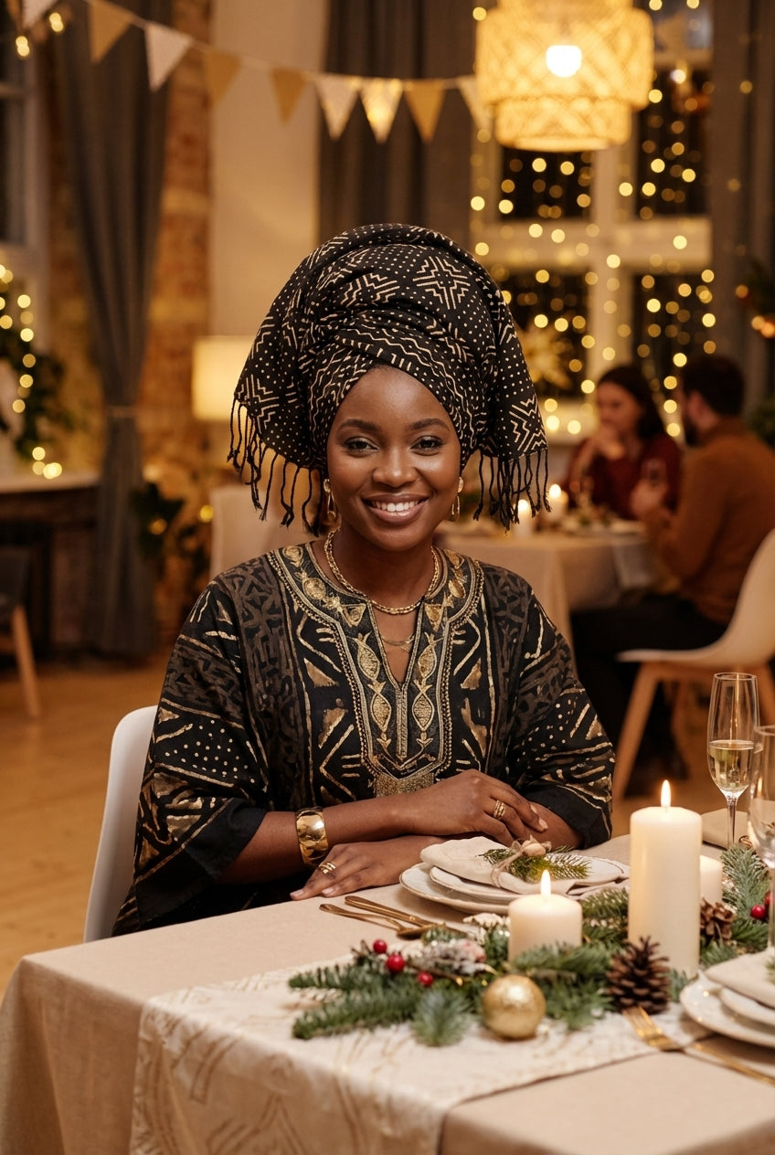 Écharpe bogolan artisanal multifonction – 200 × 37 cm -  noir  blanc