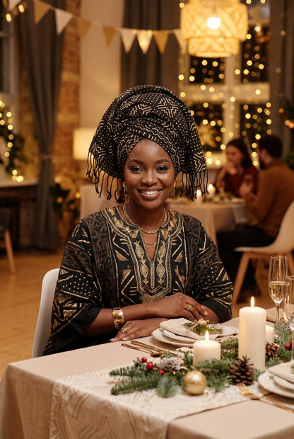 Écharpe bogolan artisanal multifonction – 200 × 37 cm -  noir  blanc