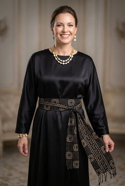 Écharpe bogolan artisanal multifonction – 200 × 37 cm -  noir  blanc