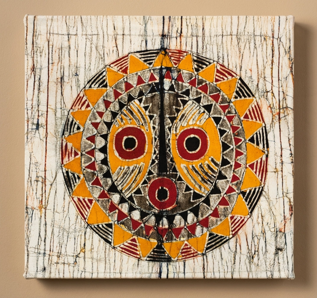 Batik Artisanal "Masque africain Soleil " - Housse Fait Main -