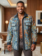 Chemise en jean homme customisée en batik – Pièce unique ✨