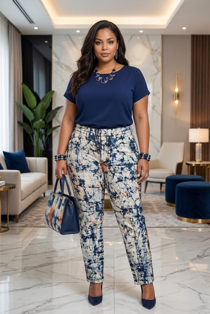 Pantalon femme taille haute – coton customisé en batik artisanal