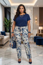 Pantalon femme taille haute – coton customisé en batik artisanal