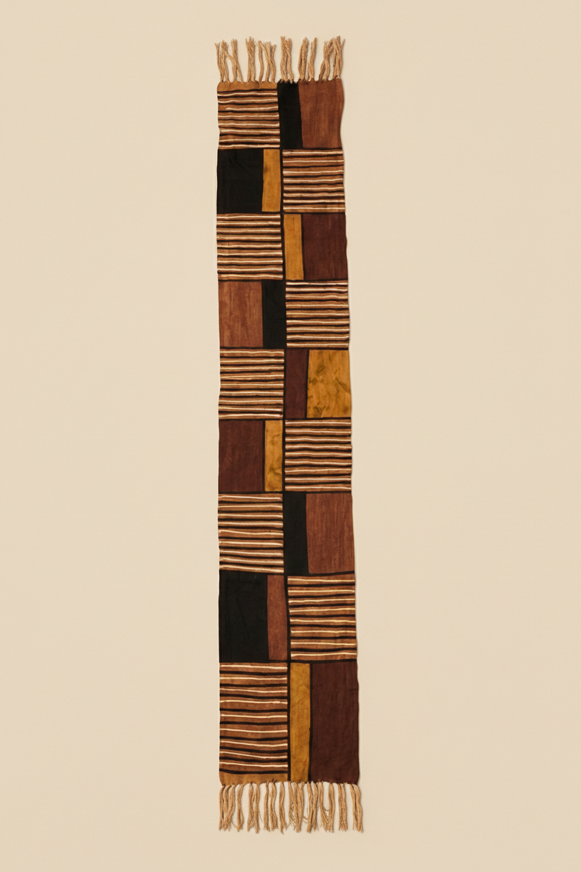 Écharpe bogolan artisanal multifonction – 200 × 37 cm -  terre d ombre