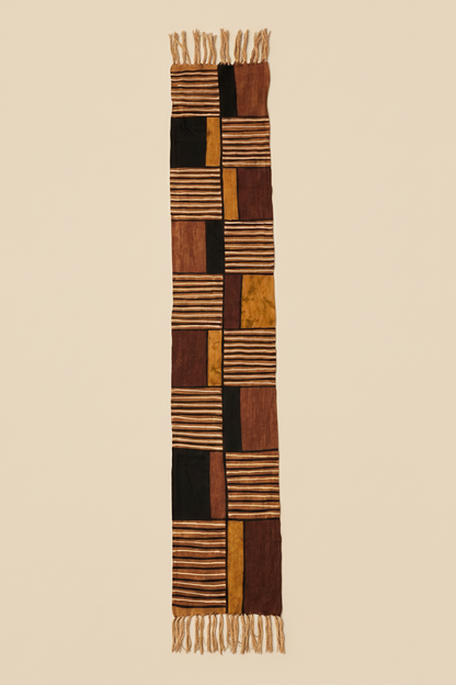 Écharpe bogolan artisanal multifonction – 200 × 37 cm -  terre d ombre