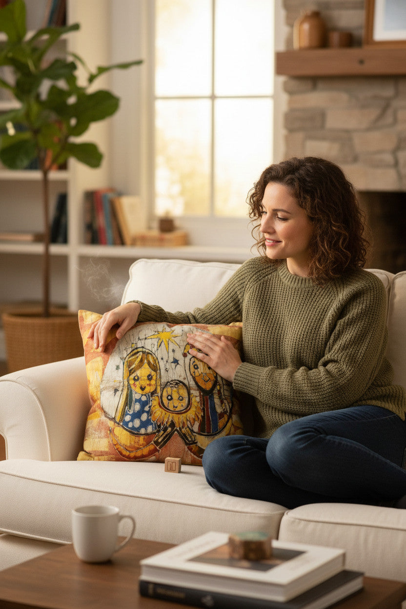Batik artisanal Crèche de Noël – Housse Coton fait main