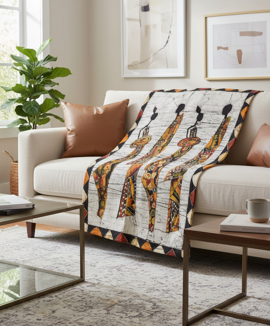 Batik Artisanal "Élégance en Mouvement" - Tableau Coton Unique