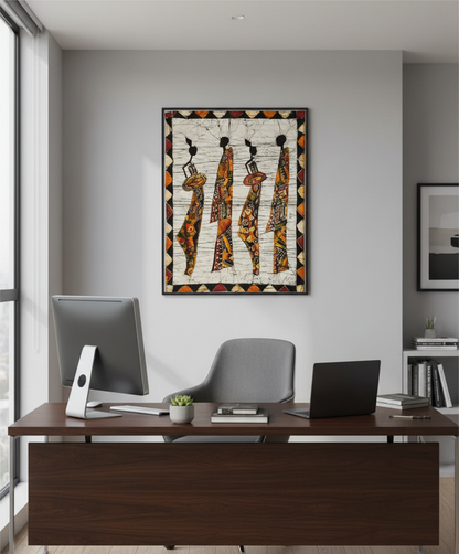 Batik Artisanal "Élégance en Mouvement" - Tableau Coton Unique