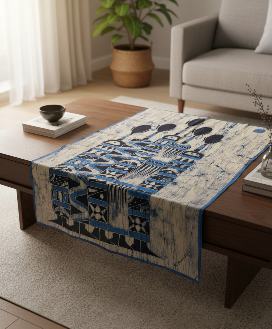 Batik Artisanal "Ma Famille d'amour" - Tableau Coton Pièce Unique