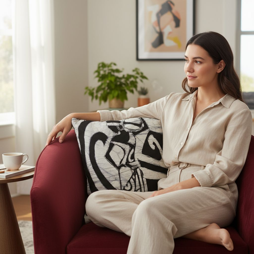 Batik Artisanal "La Porteuse d'Eau" - Housse Coton Fait Main multi usages