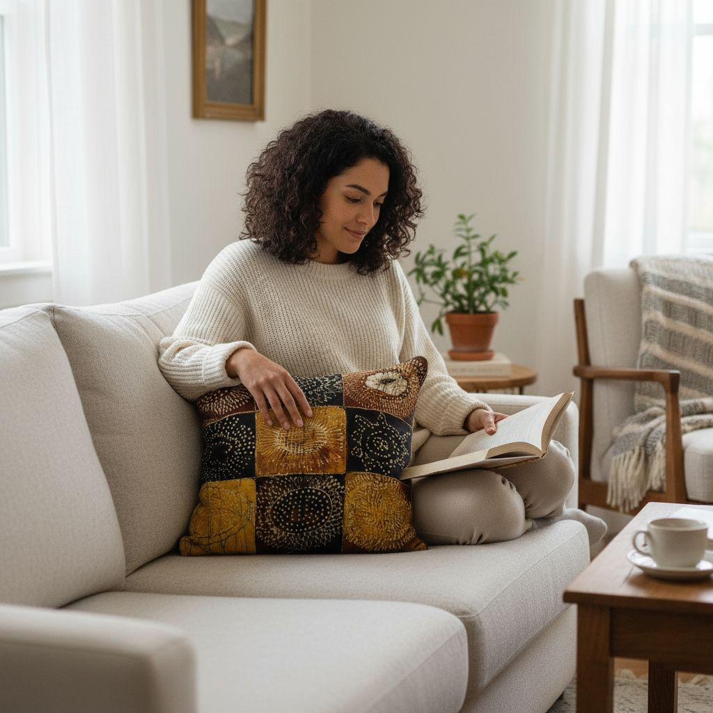 Batik Artisanal Damier Ensoleillé - Housse Coton Fait Main🌞